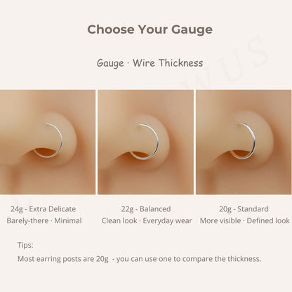 Small Thin Gold Nose Ring Hoop for Women, 20G/22G/24G, 5mm/6mm/7mm/8mm
