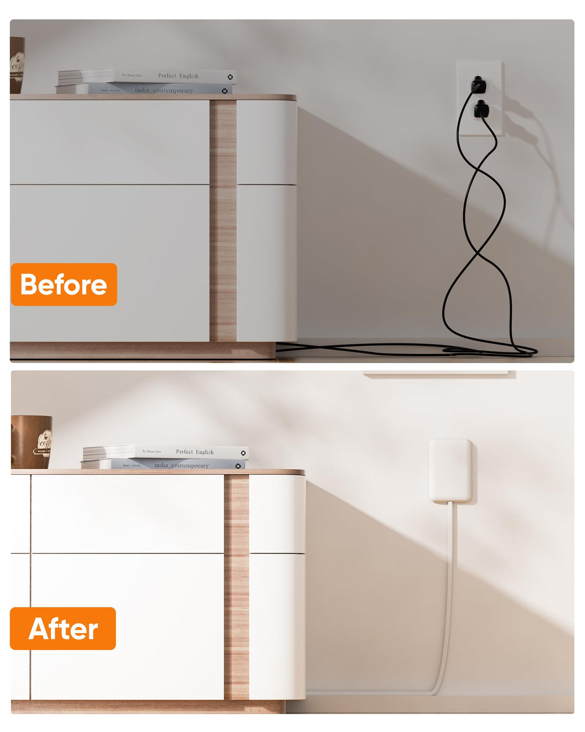 Split Extension Cord with Outlet Cover (10FT, Dual 5FT), Flat Plug Power Strip with 6 Outlets and 3 USB Ports, Outlet Extender for Tight Spaces