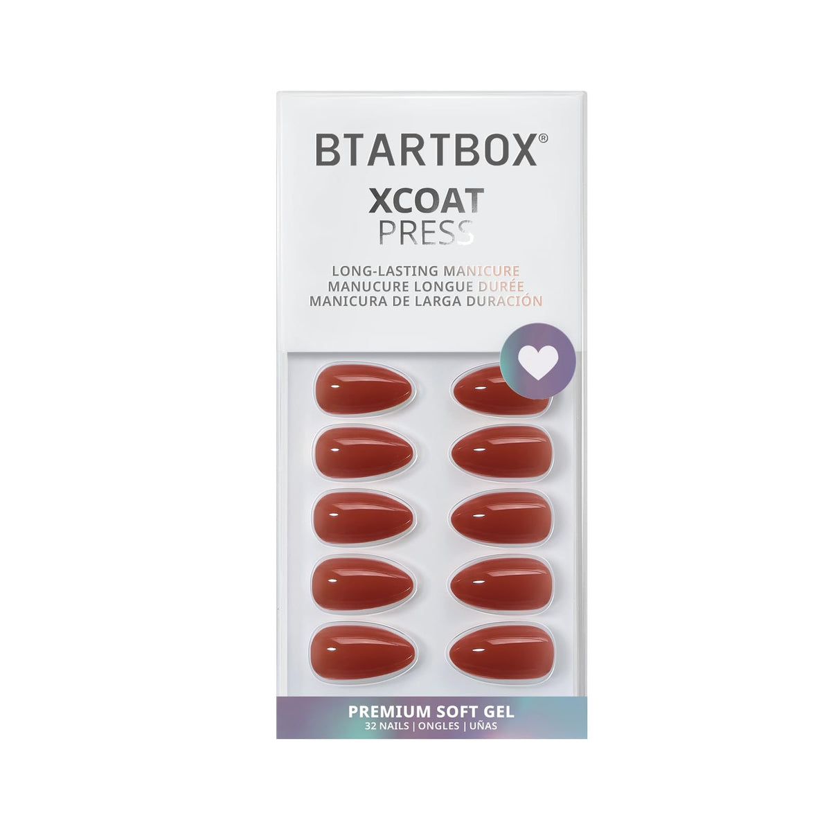 BTArtbox Press On Nails, Short Almond French Tip Nails, 32Pcs Full Kit