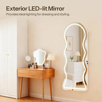 HOOBRO LED Mirror Jewelry Cabinet, Wall/Door Mounted Jewelry Organizer