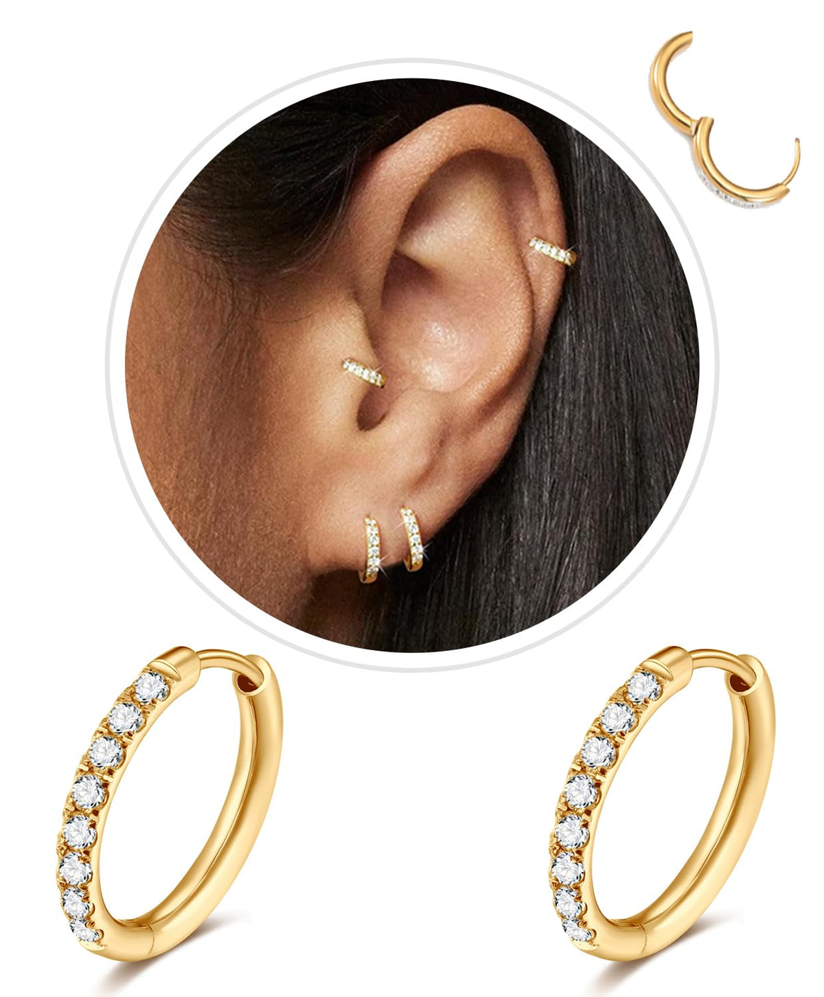 CZ Huggie Hoop Earrings, Stainless Steel Small Hoop Earrings