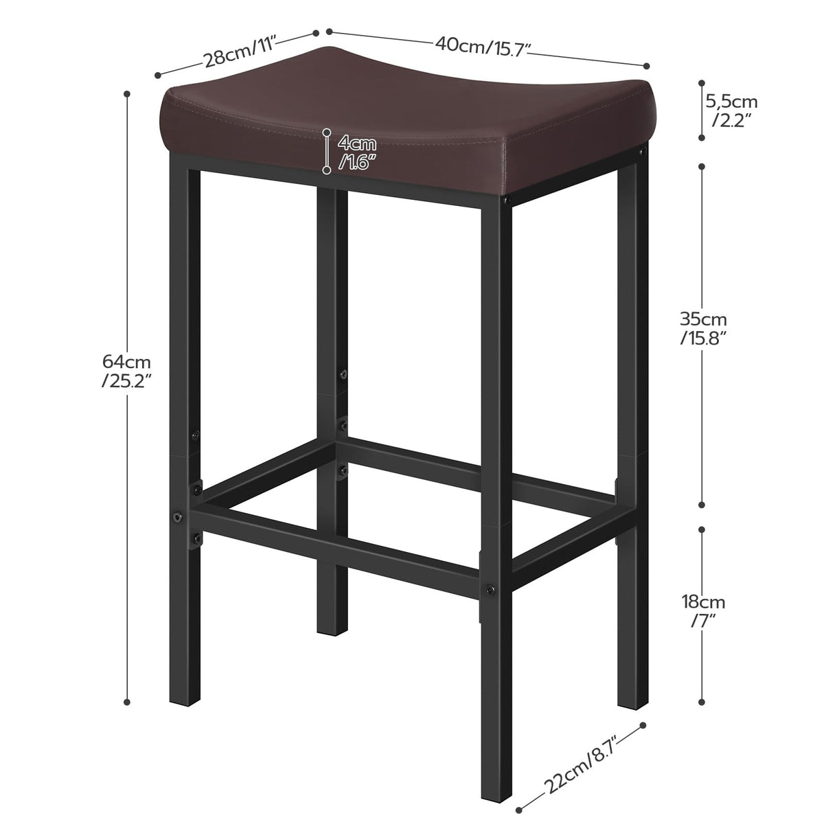 HOOBRO Bar Stools, Set of 2 Bar Chairs, Counter Height Stools, Saddle Barstools with Curved Surface, 24.8 Inches, 2.4" Thick Upholstery, for Kitchen, Dining Room, Cafe Black BB10BY01