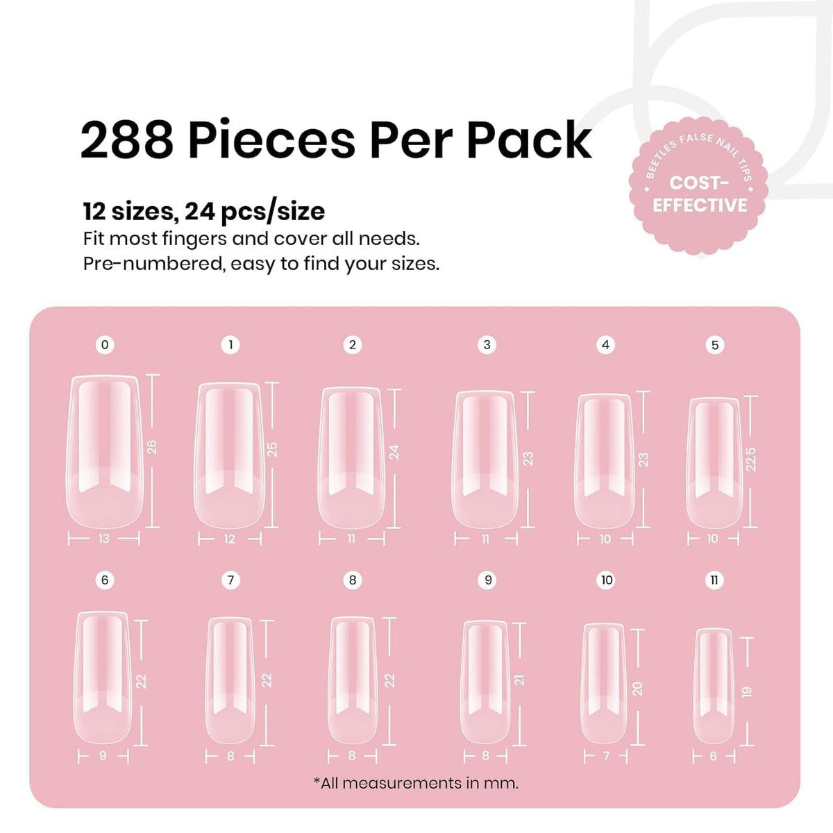 Beetles Soft Gel Nail Kit Almond Short 288pcs 12 Sizes Nail Tips with Glue
