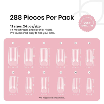 Beetles Soft Gel Nail Kit Almond Short 288pcs 12 Sizes Nail Tips with Glue