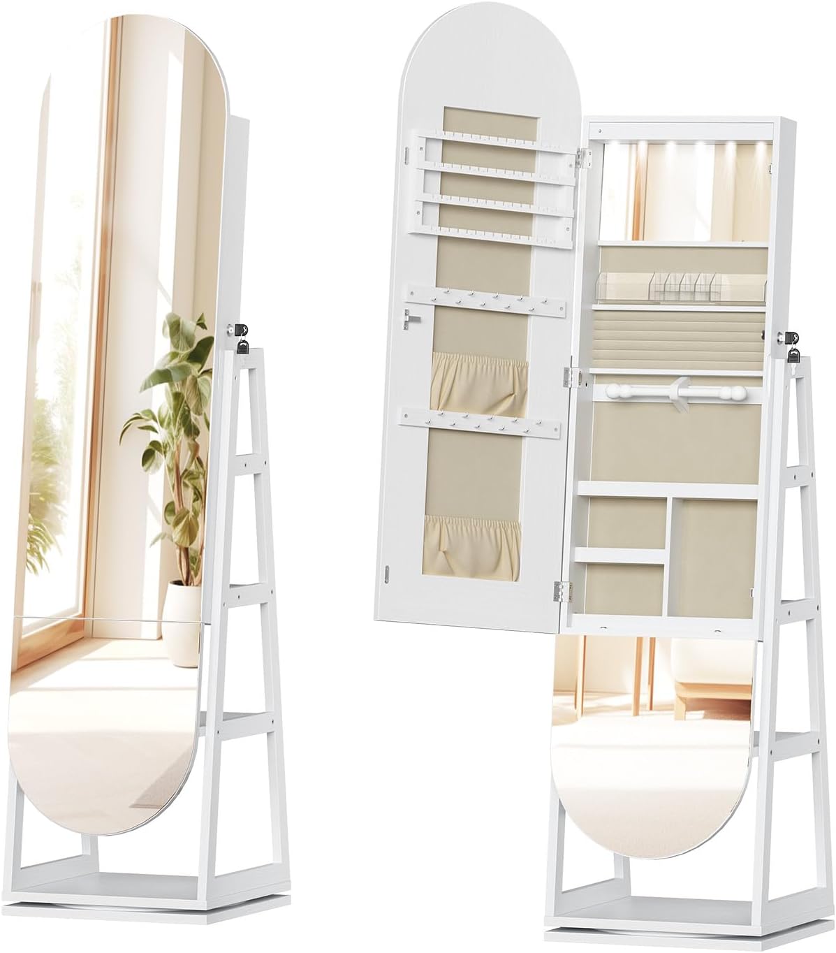 HOOBRO 360° Swivel Jewelry Cabinet Standing, Lockable Jewelry Organizer