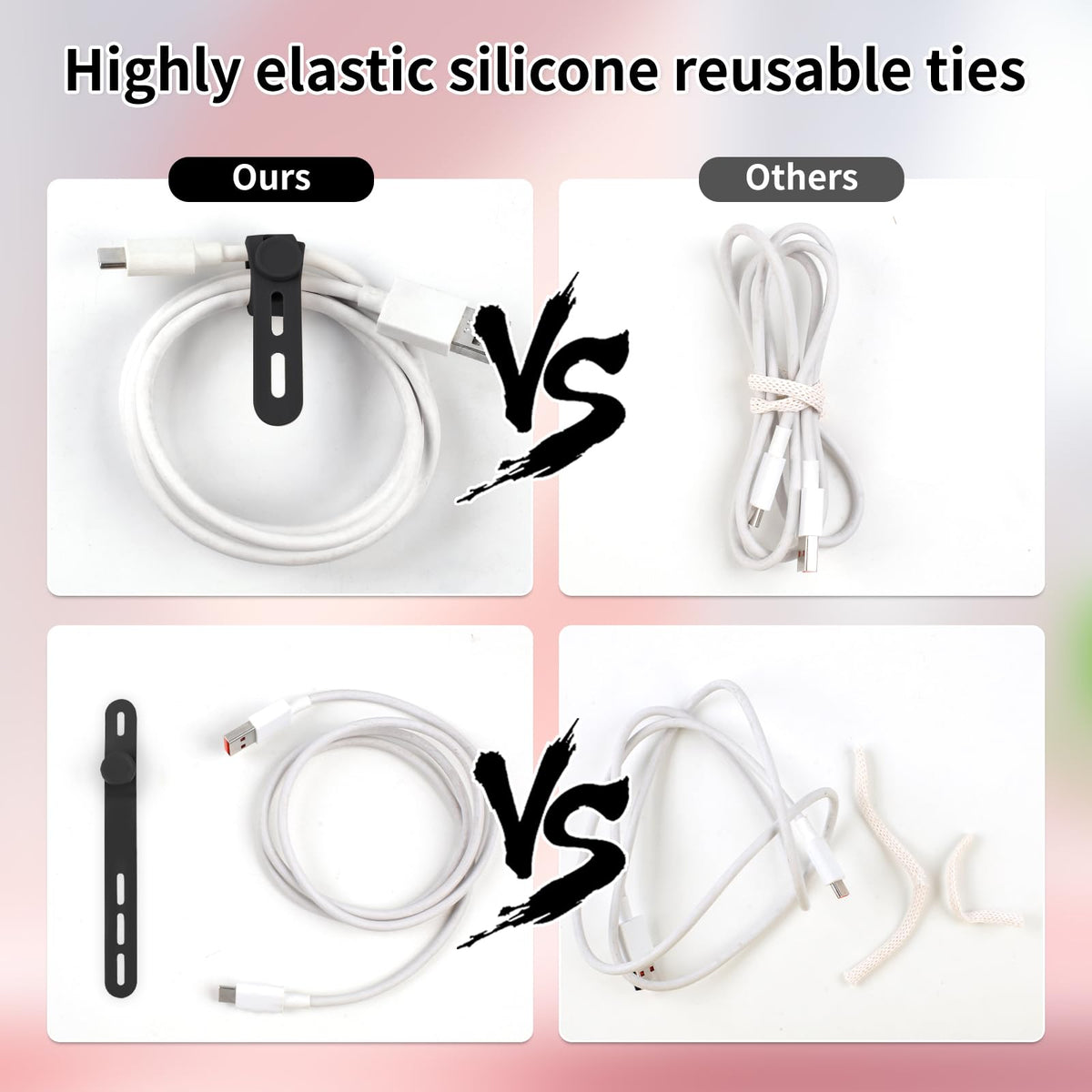 25 Pcs Silicone Cable Ties, Cable Ties Reusable, High Elasticity Cord Wraps for Electrical Cords, Cord Organizer for Earphone, Phone Charger(White)