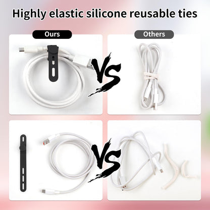 25 Pcs Silicone Cable Ties, Cable Ties Reusable, High Elasticity Cord Wraps for Electrical Cords, Cord Organizer for Earphone, Phone Charger(White)