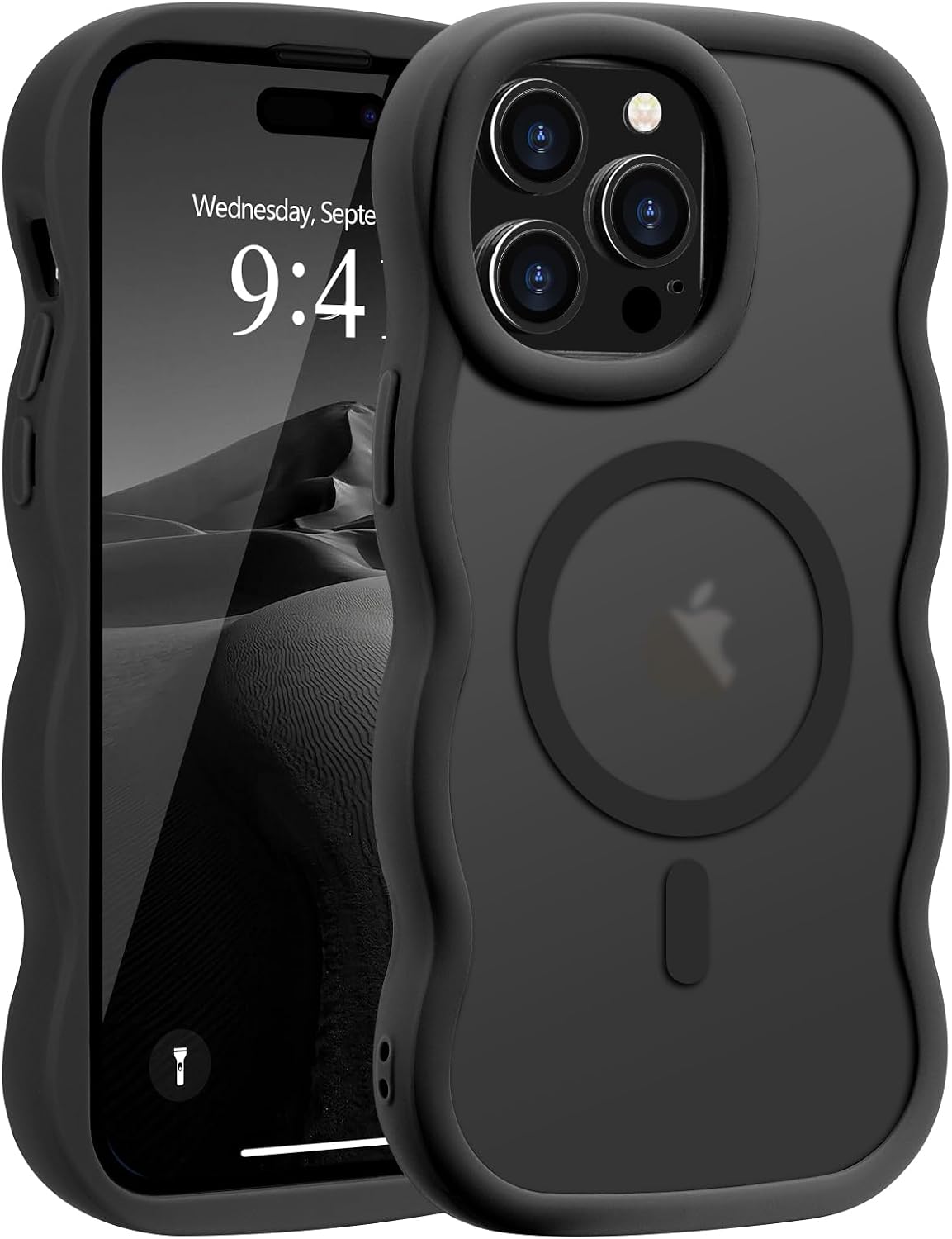 Pepmune for iPhone 16 Pro Max Case Curly Wavy Frame Translucent, Burgundy