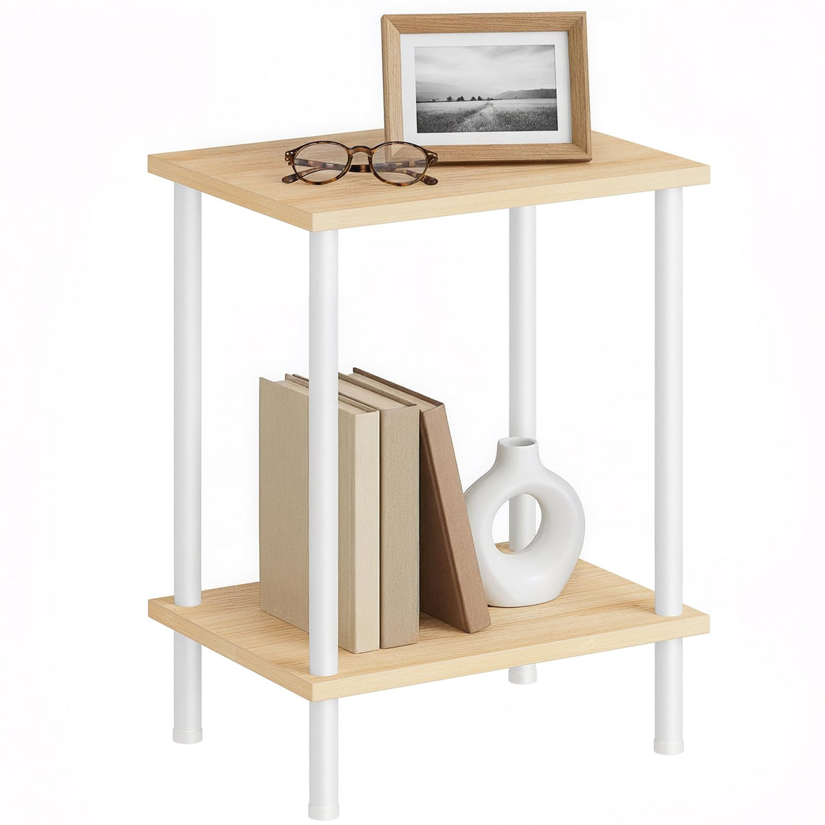 HOOBRO End Table, Small Side Table, Nightstand with 2-Layer Storage Shelves, Sofa Table for Small Spaces, Living Room, Bedroom, Stable Frame, Easy Assembly, Rustic Brown BF09BZ01