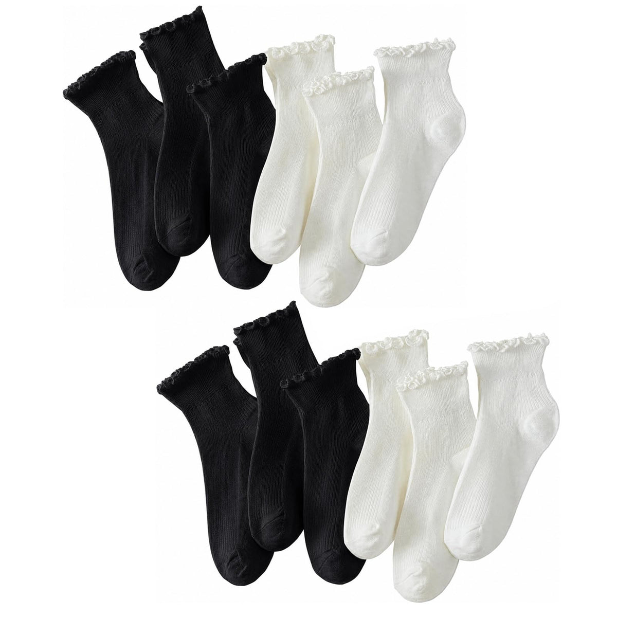 Hstyle 6 Pairs of Ruffle Socks Women, Cute Ruffle Ankle Socks