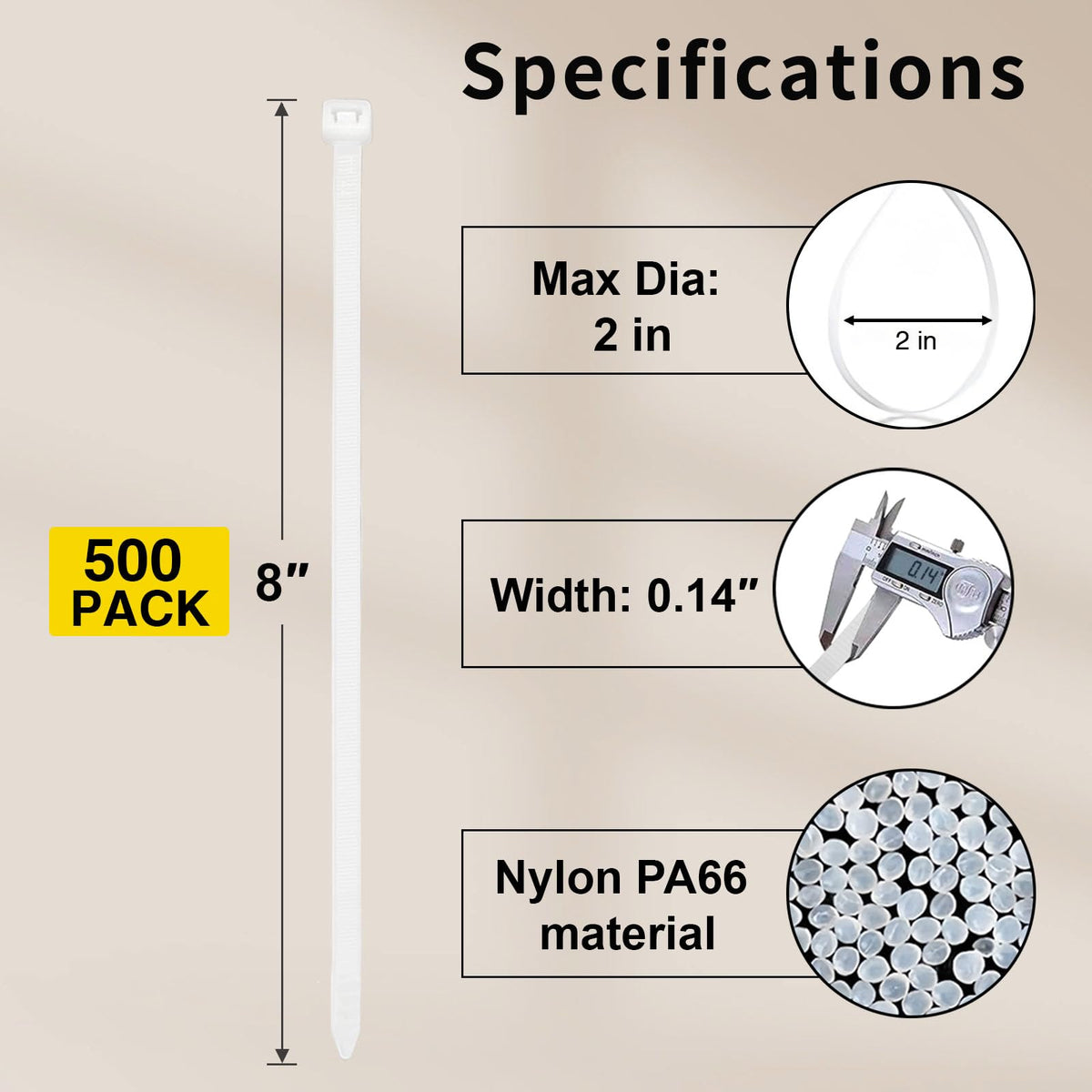 White Zip Ties Assorted Sizes 4+6+8+12 Inch, 400 Pack, Clear Zip Ties, White Cable Ties, Zipties Clear, UV Resistant Wire Ties, Plastic Ties, Tie Wraps Assorted Sizes, SiKuLin