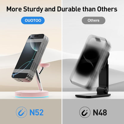 【Adjustable Blue Ambient Light】 Wireless Charger 3 in 1 for iPhone, Magnetic Charging Station for Apple Family,15W Fast MagSafe Charger Stand,for iPhone17-12-iWatch AirPods Series