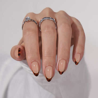 BTArtbox Press On Nails, Short Almond French Tip Nails, 32Pcs Full Kit