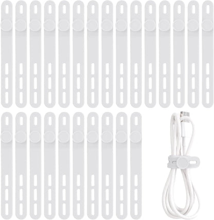 25 Pcs Silicone Cable Ties, Cable Ties Reusable, High Elasticity Cord Wraps for Electrical Cords, Cord Organizer for Earphone, Phone Charger(White)