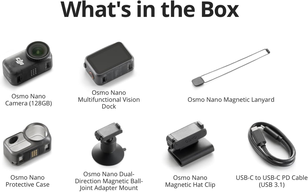 DJI Osmo Nano Standard Combo (128GB), 4K Wearable Camera, 1/1.3″ Sensor