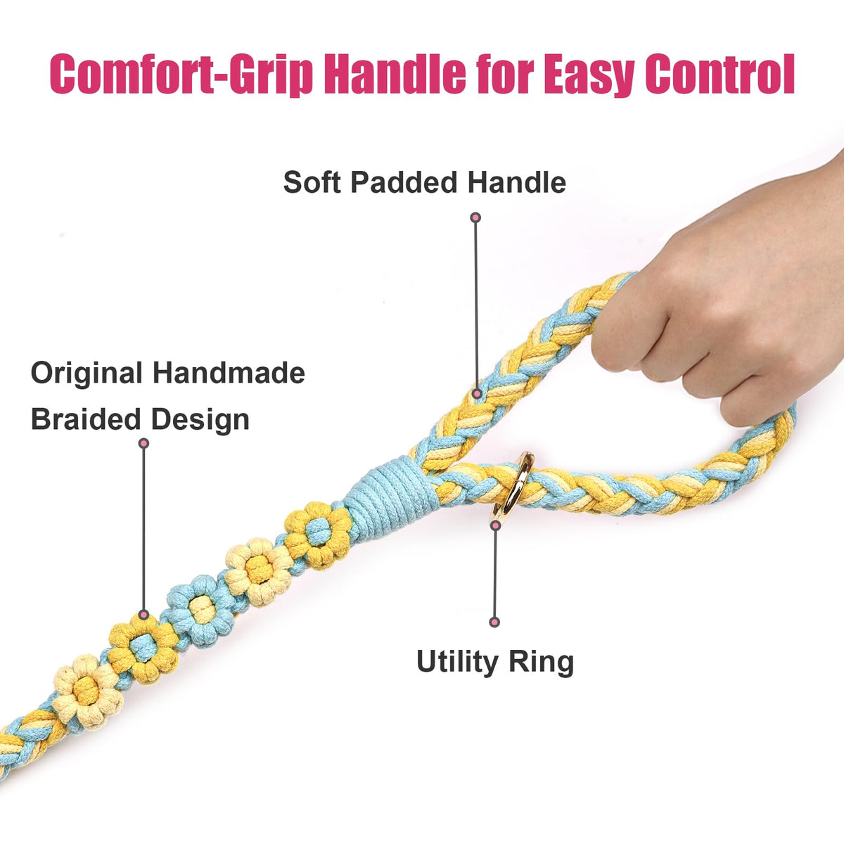 5FT Braided Cotton Rope Leash for Small, Medium and Large Dogs, Red & White Twist
