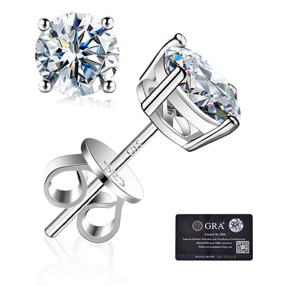 Moissanite Stud Earrings GRA 925 Sterling Silver Earrings for Men