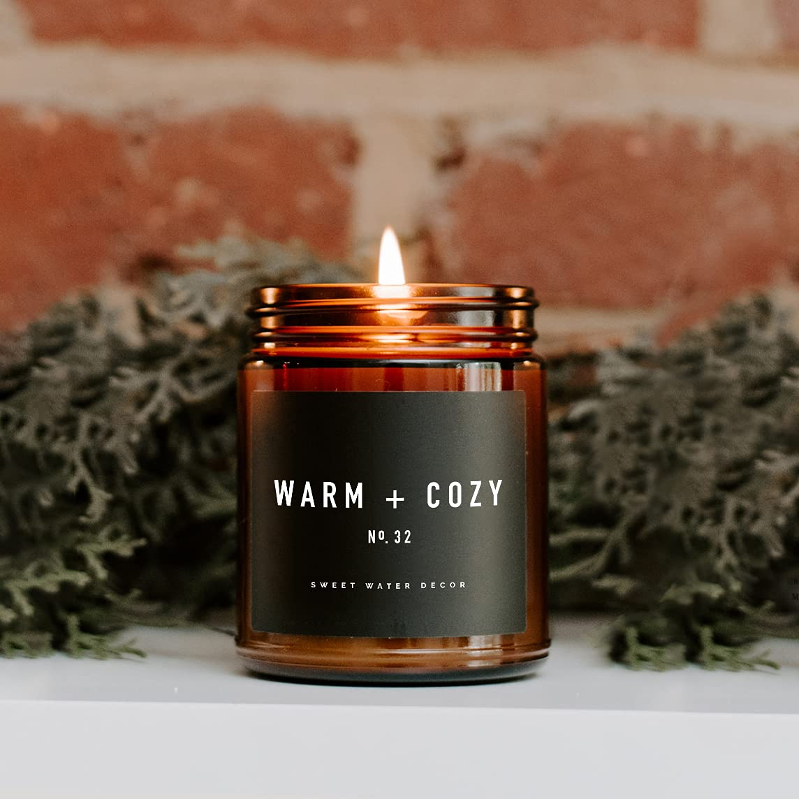 Sweet Water Decor Fraser Fir Candle, 9oz Amber Glass Jar, Winter Scent