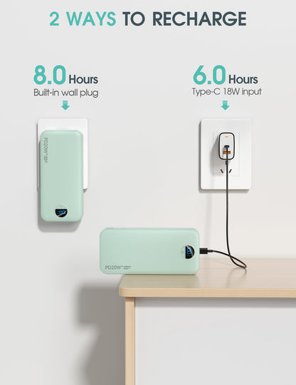 citicr Portable Charger 10000mAh PD20W w/Built-in Cables & Wall Plug Purple