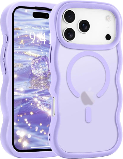 Pepmune for iPhone 16 Pro Max Case Curly Wavy Frame Translucent, Burgundy