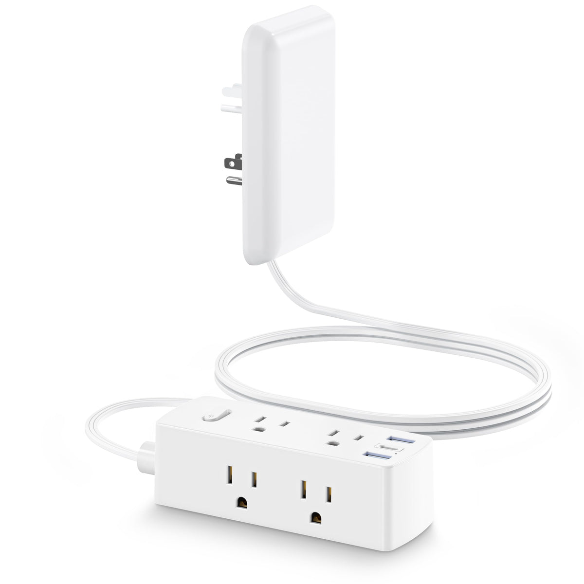 Split Extension Cord with Outlet Cover (10FT, Dual 5FT), Flat Plug Power Strip with 6 Outlets and 3 USB Ports, Outlet Extender for Tight Spaces