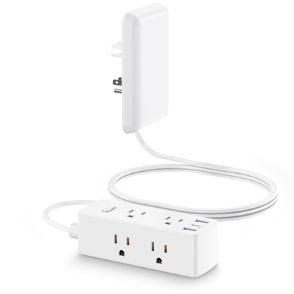Split Extension Cord with Outlet Cover (10FT, Dual 5FT), Flat Plug Power Strip with 6 Outlets and 3 USB Ports, Outlet Extender for Tight Spaces