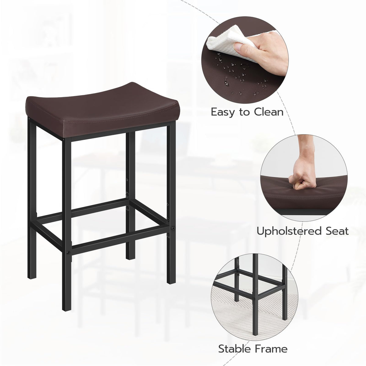 HOOBRO Bar Stools, Set of 2 Bar Chairs, Counter Height Stools, Saddle Barstools with Curved Surface, 24.8 Inches, 2.4" Thick Upholstery, for Kitchen, Dining Room, Cafe Black BB10BY01