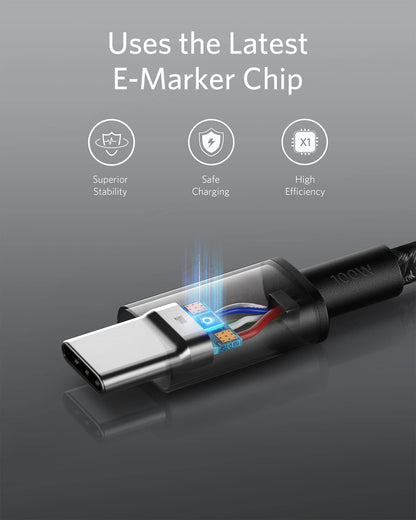 Anker USB C to USB C Cable, 100W Fast Charging Cable (2-Pack, 6 ft, Black)