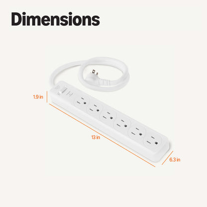 Amazon Basics Surge Protector Power Strip, 6-Outlet with 200J Protection, Circuit Breaker, LED Indicator, On/Off Switch, Wall-Mounting, 2ft Extension Cord, White, 2-Pack