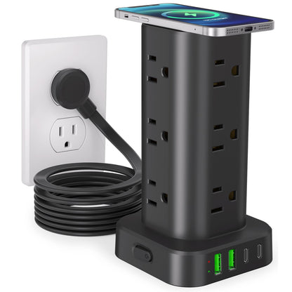 6FT Power Strip Tower Surge Protector, 12 Wide Spaced Outlets, 4 USB