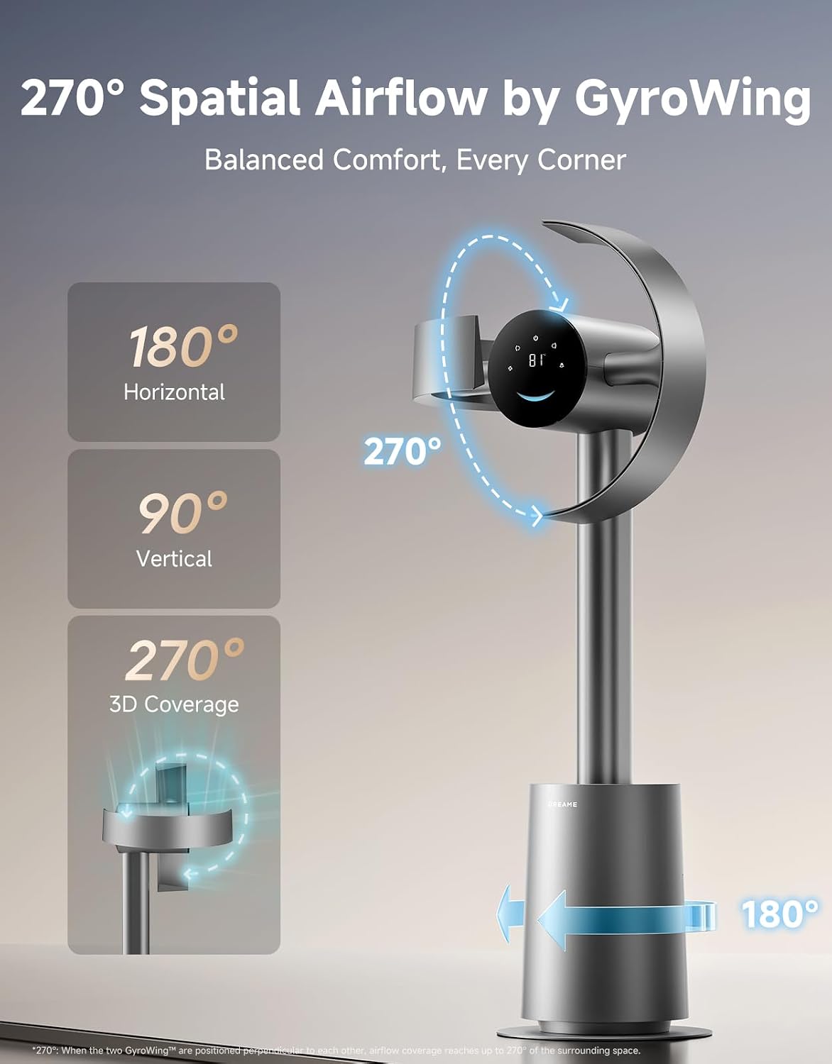 dreame Bladeless Tower Fan MF10 for Bedroom with 270° Spatial Airflow