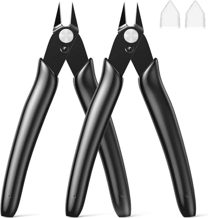 BOENFU Wire Cutter 2 Pack Precision Flush Cutters Side Cutter Small Cable Snips Diagonal Pliers for Cable Tie, 3D Print, Plastic Models, Jewelry, Electronics, Black, 5 Inches