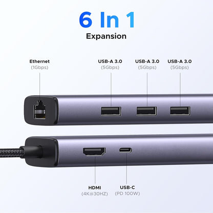 UGREEN Revodok 6 in 1 USB C Hub Gigabit Ethernet Adapter with 4K HDMI