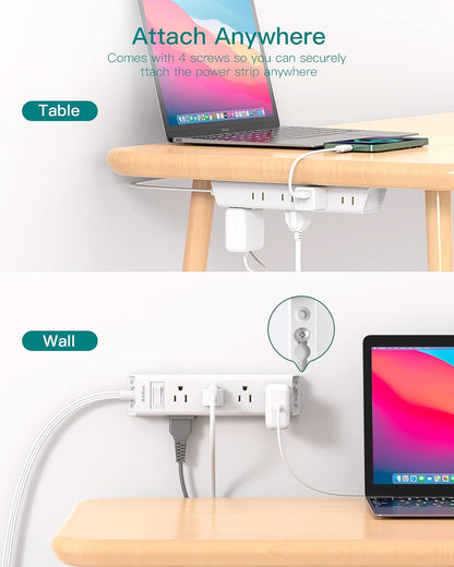 Flat Plug Power Strip, Ultra Thin Flat Extension Cord - 12 Outlets 3 Sides