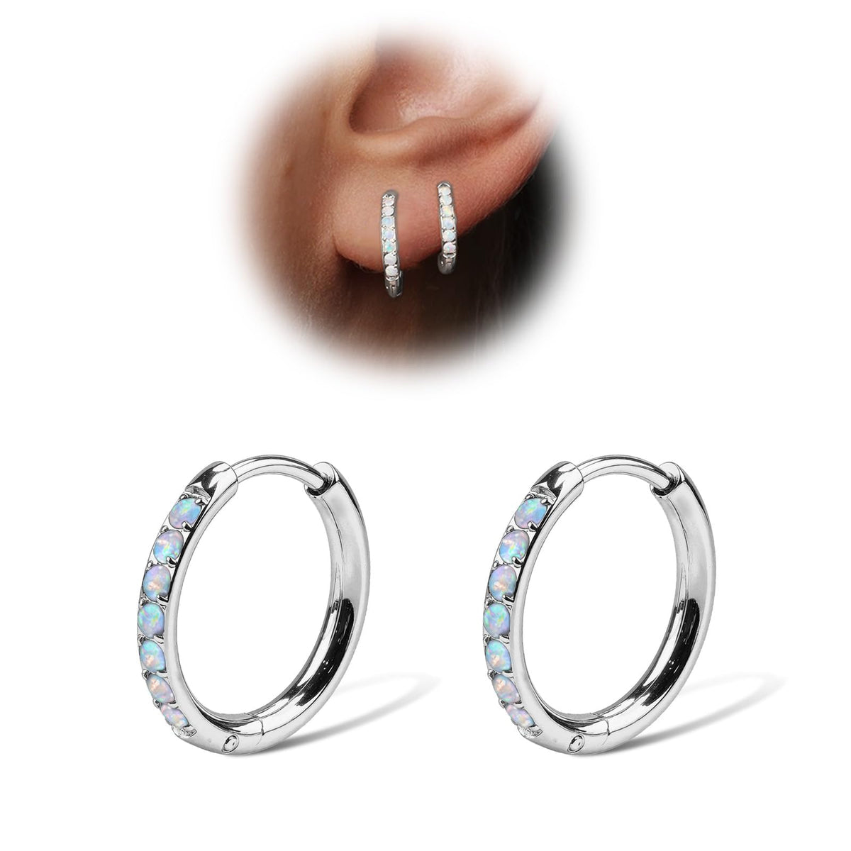 1Pair 316L Surgical Steel Opal Small Hoop Earrings for Women Hypoallergenic Medical Grade Lightweight For Cartilage Helix Daith Tragus Lobe Piercing Jewelry