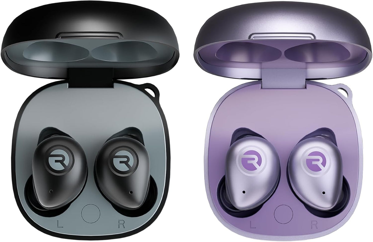 Raycon Fitness Bluetooth True Wireless 2X Earbuds Bundle (Black & Purple) - Built in Mic 56 Hours of Battery, IPX7 Waterproof, Active Noise Cancellation, Awareness Mode, and Bluetooth 5.3