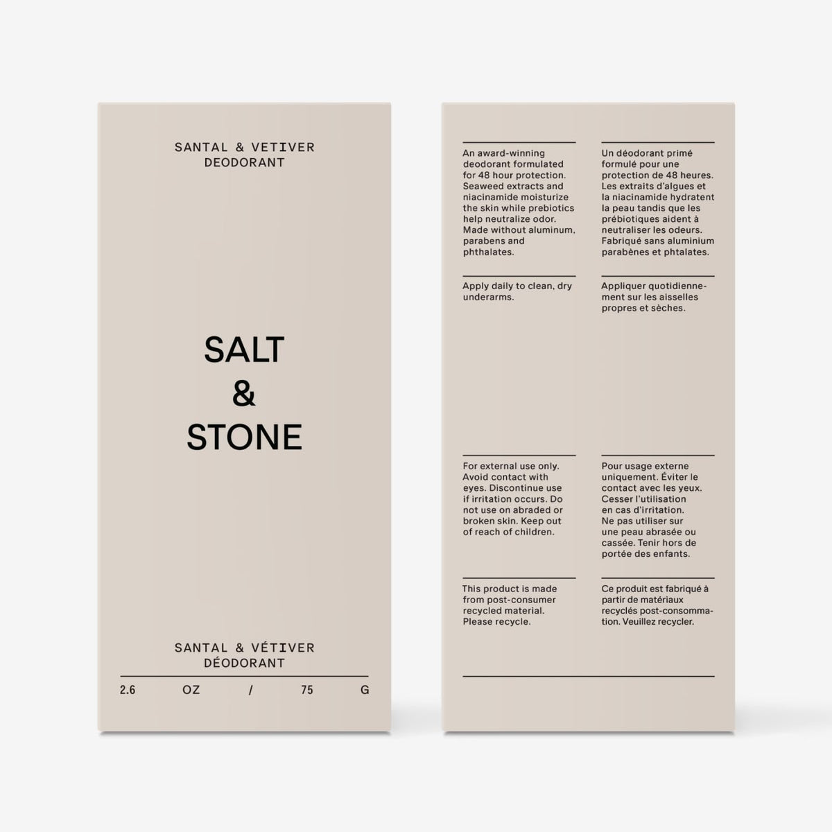 Salt & Stone Aluminum-Free Deodorant, Women & Men Santal & Vetiver 2.6 oz