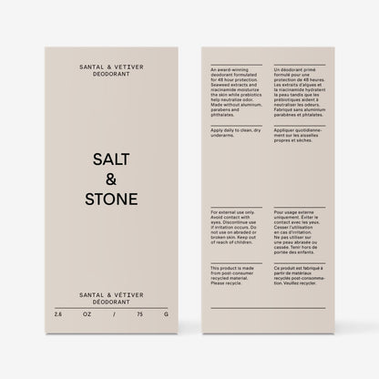 Salt & Stone Aluminum-Free Deodorant, Women & Men Santal & Vetiver 2.6 oz