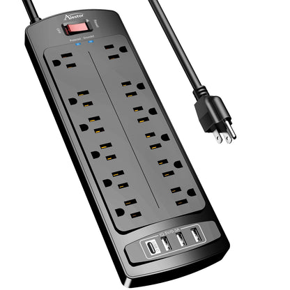 ALESTOR 10 Ft Surge Protector Power Strip with 12 Outlets and 4 USB Ports