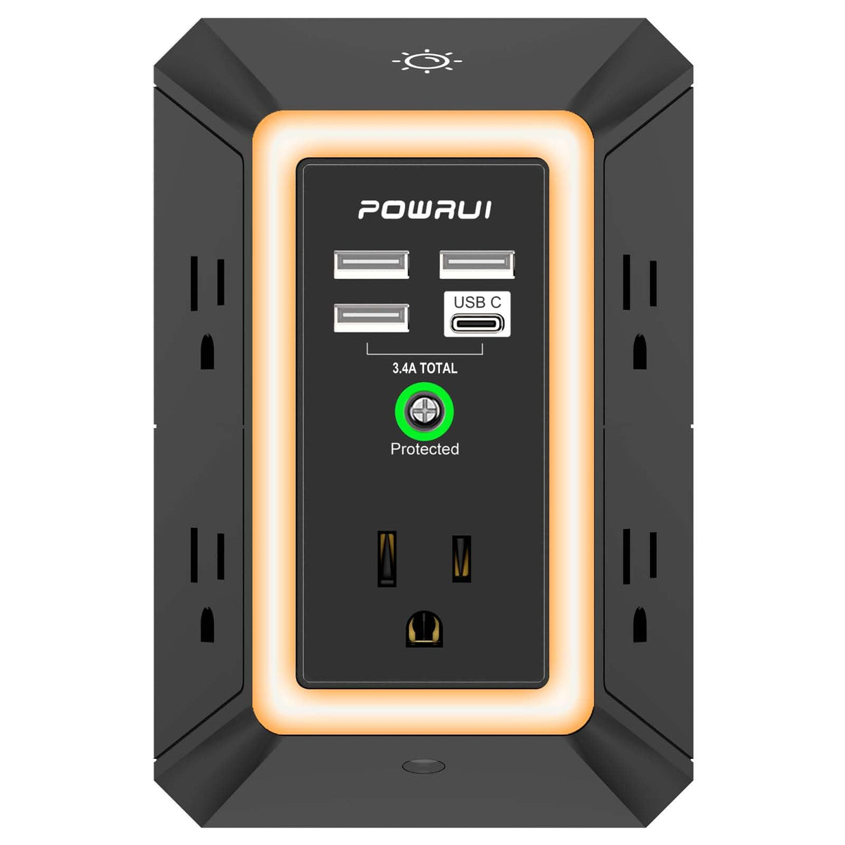 Multi Plug Wall Outlet Night Light, POWRUI 6 Outlet Extender & 3 USB Ports