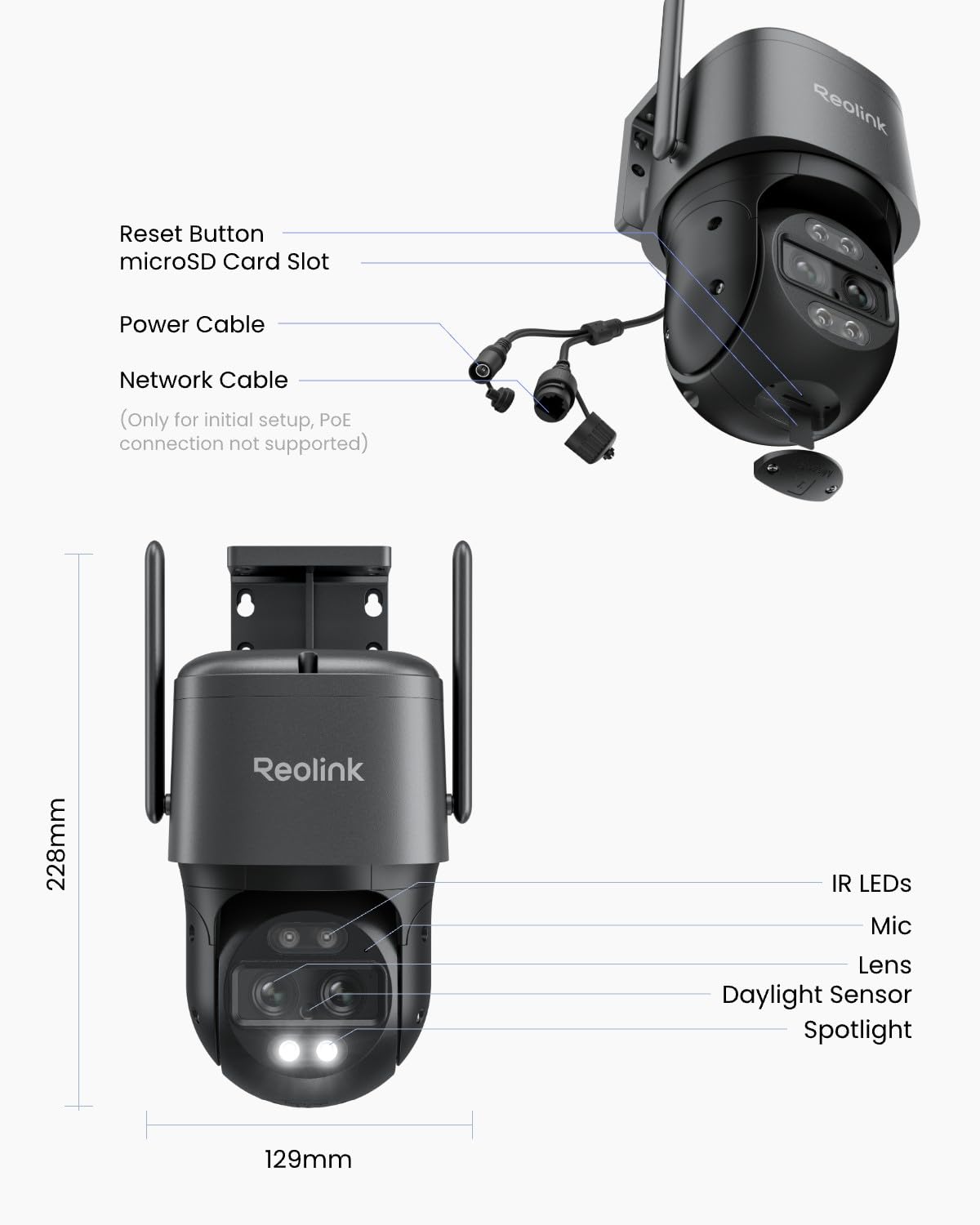 REOLINK 4K 8MP Dual-Lens PTZ Wired WiFi Outdoor Security Camera, 2.4/5GHz