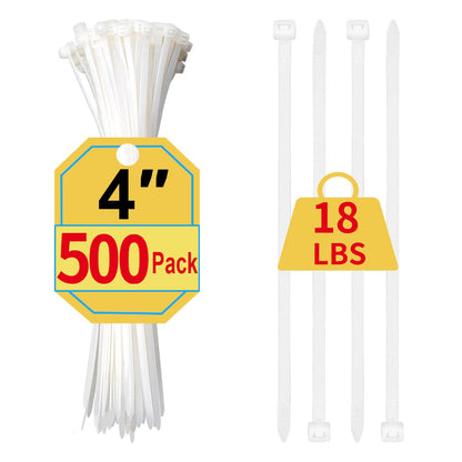 White Zip Ties Assorted Sizes 4+6+8+12 Inch, 400 Pack, Clear Zip Ties, White Cable Ties, Zipties Clear, UV Resistant Wire Ties, Plastic Ties, Tie Wraps Assorted Sizes, SiKuLin
