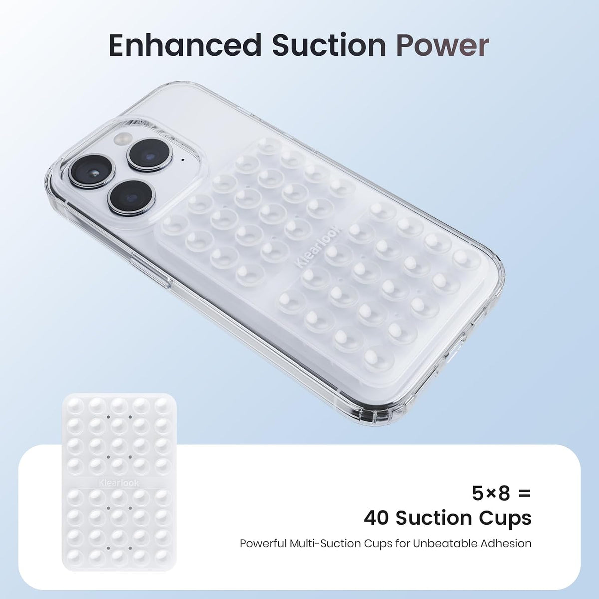 Klearlook Silicone Double Sided Suction Cup Phone Case Mount, Transparent