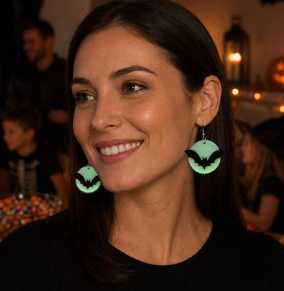 Glow in the Dark Halloween Earrings, Bat Ghost Coffin Boo Dangle Earrings