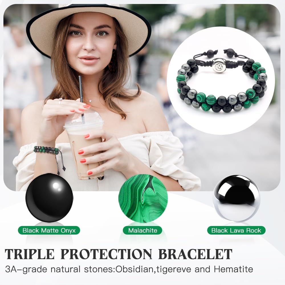 Triple Protection Bracelet - for Protect & Balance - Energy Crystal Handmade Bracelets for Men Women