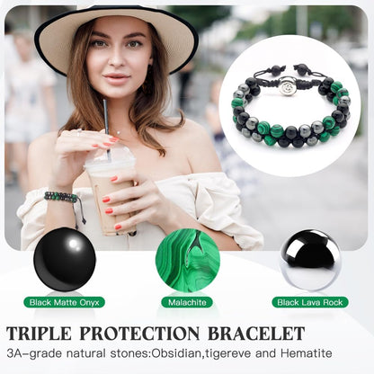Triple Protection Bracelet - for Protect & Balance - Energy Crystal Handmade Bracelets for Men Women