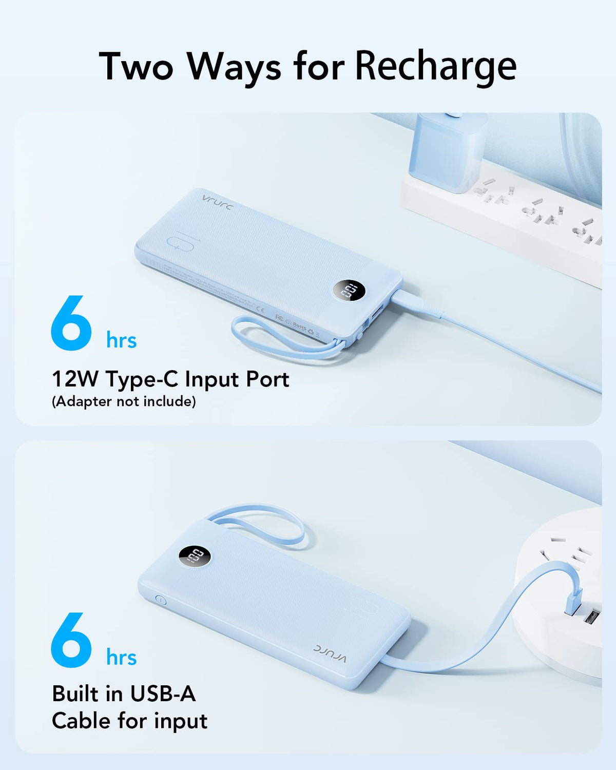 VRURC Portable Charger, Built in 4 Cables & Lanyard Power Bank 10000mAh