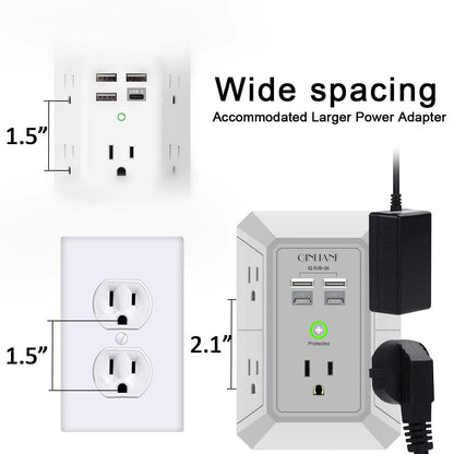 Surge Protector, QINLIANF 5 Outlet Extender with 4 USB Ports(2USB-C)