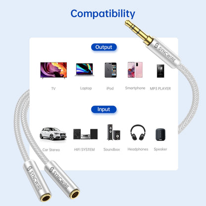 SYNCWIRE Headphone Splitter, 3.5mm Male to 2 Female Y Cable, Gold