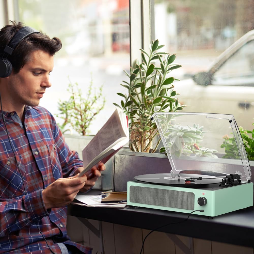 Seasonlife® Record Player for Vinyl Turntable with Speakers,Pale Purple